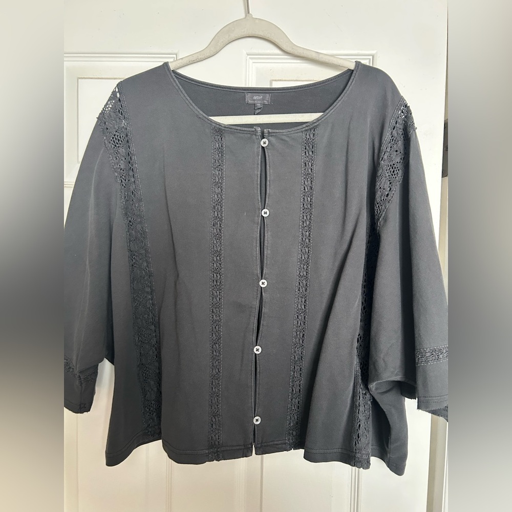 Aerie Black Button-Down Blouse with Lace Detail